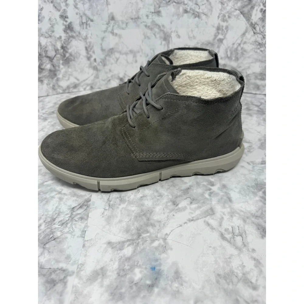 Sorel Kinetic Short Boot Mens 13 Quarry Grey Waterproof Suede Faux Fur Lined